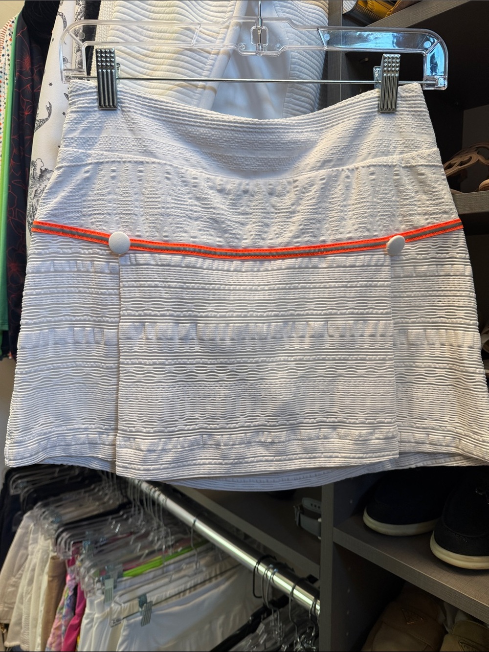White Textured Mini Skirt with Orange Trim Accents